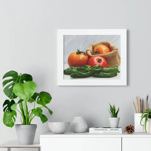 Framed Horizontal Poster Fresh Tomatoes Basil Leaves Art Dipaliz - Posters Prints & Visual Artwork