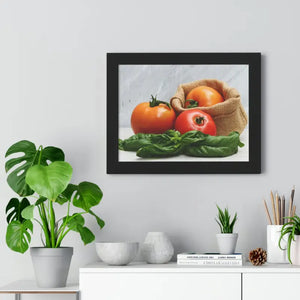 Framed Horizontal Poster Fresh Tomatoes Basil Leaves Art Dipaliz - Posters Prints & Visual Artwork