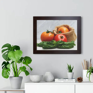 Framed Horizontal Poster Fresh Tomatoes Basil Leaves Art Dipaliz - Posters Prints & Visual Artwork