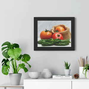 Framed Horizontal Poster Fresh Tomatoes Basil Leaves Art Dipaliz - Posters Prints & Visual Artwork