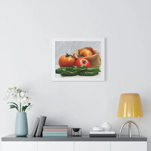 Framed Horizontal Poster Fresh Tomatoes Basil Leaves Art Dipaliz - Posters Prints & Visual Artwork