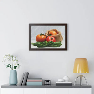 Framed Horizontal Poster Fresh Tomatoes Basil Leaves Art Dipaliz - Posters Prints & Visual Artwork