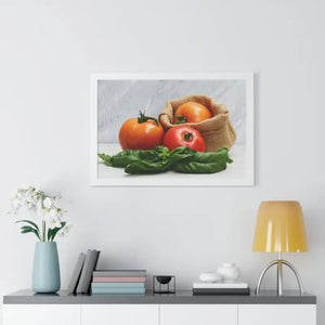 Framed Horizontal Poster Fresh Tomatoes Basil Leaves Art Dipaliz - Posters Prints & Visual Artwork