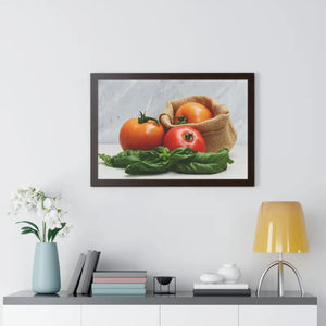Framed Horizontal Poster Fresh Tomatoes Basil Leaves Art Dipaliz - Posters Prints & Visual Artwork