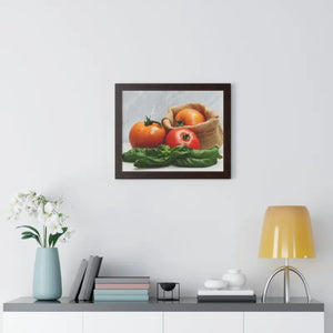 Framed Horizontal Poster Fresh Tomatoes Basil Leaves Art Dipaliz - Posters Prints & Visual Artwork