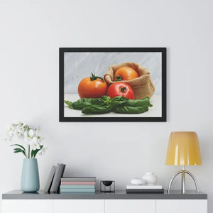 Framed Horizontal Poster Fresh Tomatoes Basil Leaves Art Dipaliz - Posters Prints & Visual Artwork