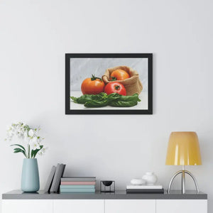 Framed Horizontal Poster Fresh Tomatoes Basil Leaves Art Dipaliz - Posters Prints & Visual Artwork