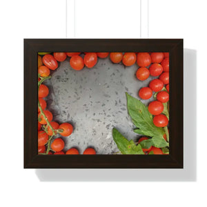 Framed Horizontal Poster - Cherry Tomatoes Basil Art - Dipaliz - 14″ x 11″ / Walnut - Posters Prints & Visual Artwork