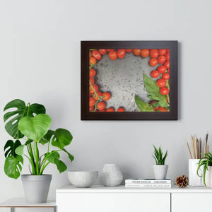 Framed Horizontal Poster - Cherry Tomatoes Basil Art - Dipaliz - Posters Prints & Visual Artwork