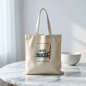 Vintage Car Canvas Tote - Heavy Cotton Bag - Dipaliz - Natural / 15’’ x 16’’ - Bags