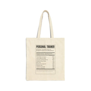 Tote Bag, ?Personal Trainer’ Nutrition Facts Canvas Grocery - Bags