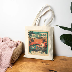 Tote Bag - Vintage Route 66 Road Trip Canvas (fuel • Food • Adventure) - Bags