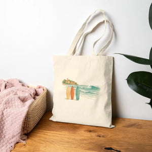 Vintage Surfboard Beach Tote Coastal Waves Design - Dipaliz - Bags