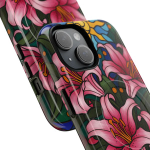 Tough Magnetic Case, Pink Lily Floral Phone Cover - Mobile Cases
