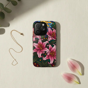 Tough Magnetic Case, Pink Lily Floral Phone Cover - Mobile Cases