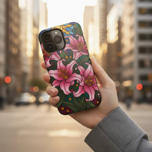 Tough Magnetic Case, Pink Lily Floral Phone Cover - Mobile Cases