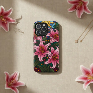 Tough Magnetic Case, Pink Lily Floral Phone Cover - Mobile Cases