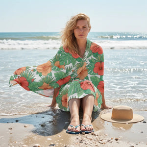 Towel, Tropical Hibiscus Floral Beach - White / 30’’ × 60’’ - Home Decor