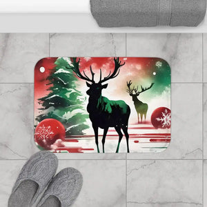 Bath Mat - Festive Reindeer Christmas Design - Dipaliz - 24’’ × 17’’ - Mats & Rugs