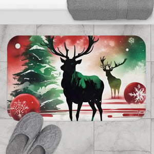 Bath Mat - Festive Reindeer Christmas Design - Dipaliz - 34’’ × 21’’ - Mats & Rugs