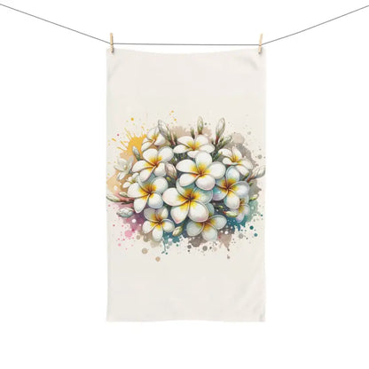 Transform your Bathroom with Frangipani Flowers Hand Towel - White Base / 28’’ × 16’’ Home Decor