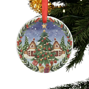 Christmas Tree Acrylic Ornament - Festive Houses Design - Dipaliz - Round / one Size - Holiday Ornaments