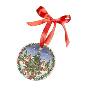 Christmas Tree Acrylic Ornament - Festive Houses Design - Dipaliz - Round / one Size - Holiday Ornaments