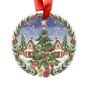 Christmas Tree Acrylic Ornament - Festive Houses Design - Dipaliz - Round / one Size - Holiday Ornaments