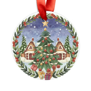 Christmas Tree Acrylic Ornament - Festive Houses Design - Dipaliz - Round / one Size - Holiday Ornaments