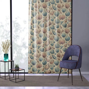 Sea Shell Window Curtains - Ocean Decor Style - Dipaliz - Sheer / White / 50’’ × 84’’