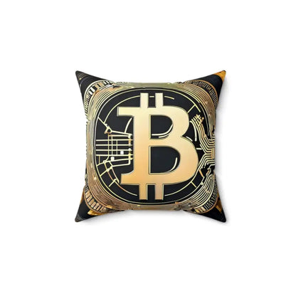 Upgrade your Space with Spun Polyester Square Bitcoin Pillows - 14’’ × Home Decor