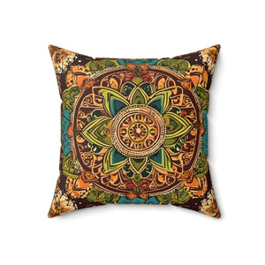 Vibrant Indian Pattern Spun Polyester Square Pillow - Dipaliz - 18’’ × - Throw Pillows
