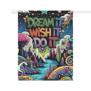 Home Decor - Dipaliz Dream Banner 12x18 Poly Poplin Canvas Black Lined Garden Flag