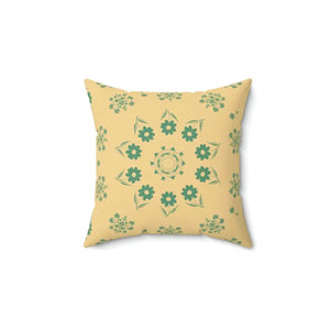 Polyester Square Pillow Green Flowers Yellow Bold Design Dipaliz - 14’’ × - Throw Pillows