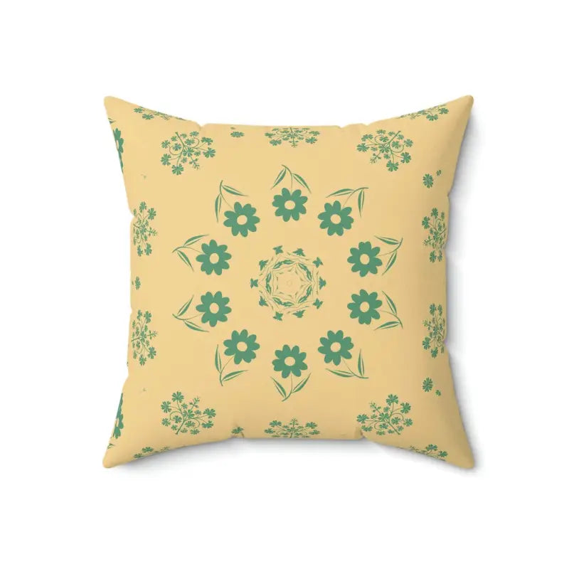 Green Flowers on Yellow Polyester Square Pillow - 18’’ × Home Decor