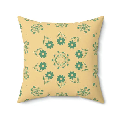 Green Flowers on Yellow Polyester Square Pillow - 20’’ × Home Decor