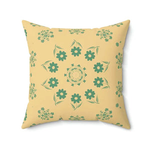 Polyester Square Pillow Green Flowers Yellow Bold Design Dipaliz - Throw Pillows