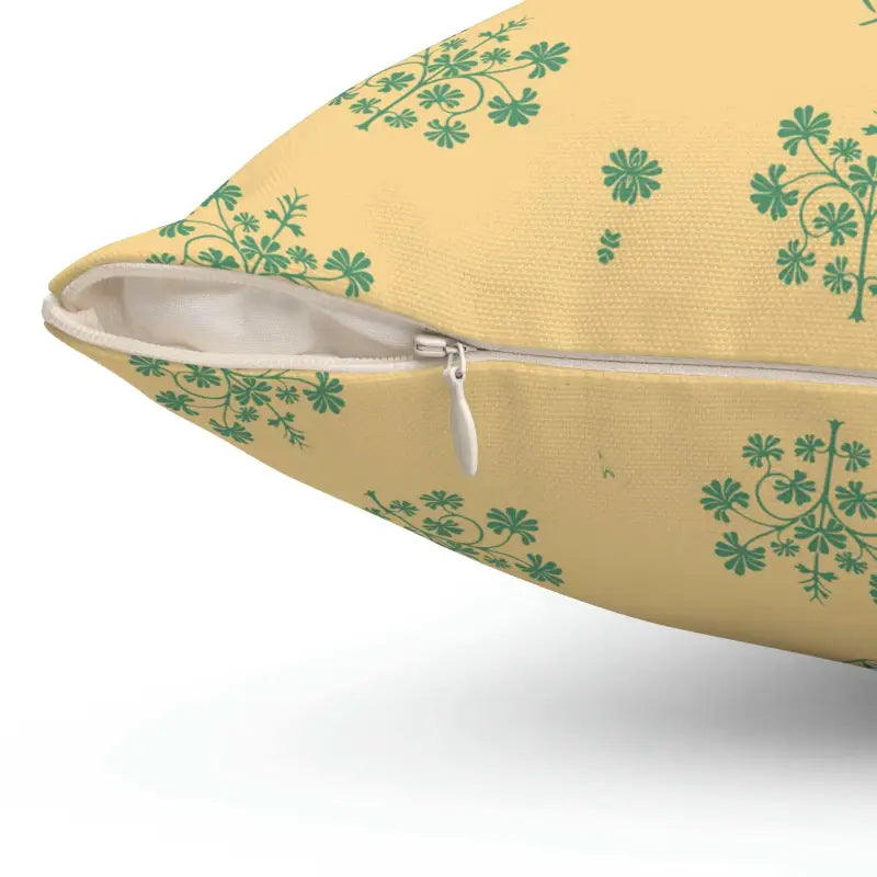 Green Flowers on Yellow Polyester Square Pillow - Home Decor