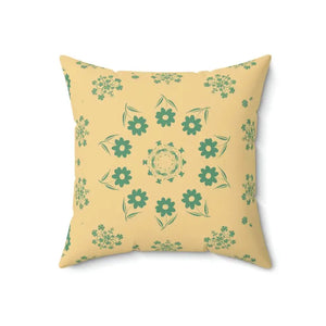 Polyester Square Pillow Green Flowers Yellow Bold Design Dipaliz - Throw Pillows