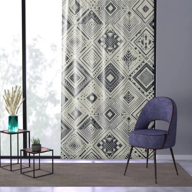 Transform your Space with Monochrome Geometric Curtains - Sheer / White / 50’’ × 84’’ Home Decor