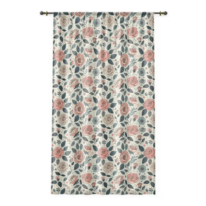 Dreamy Pastel Rose Flowers Curtains - Dipaliz - Sheer / White / 50’’ × 84’’