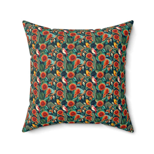 Flowers and Birds Spun Polyester Square Pillow - 20’’ × Home Decor