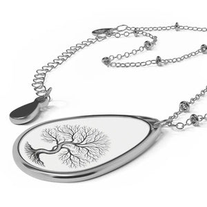 Accessories - Engraved Teardrop Silver Necklace Tree of Life Oval Pendant - Dipaliz one Size