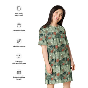Dresses - Tree Pattern Comfortable Oversize Fit T-shirt Dress - Dipaliz