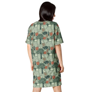 Dresses - Tree Pattern Comfortable Oversize Fit T-shirt Dress - Dipaliz