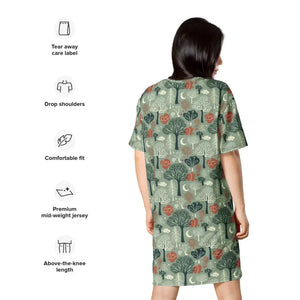 Dresses - Tree Pattern Comfortable Oversize Fit T-shirt Dress - Dipaliz
