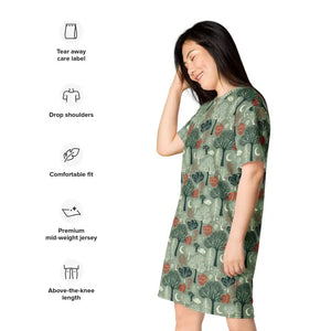 Dresses - Tree Pattern Comfortable Oversize Fit T-shirt Dress - Dipaliz