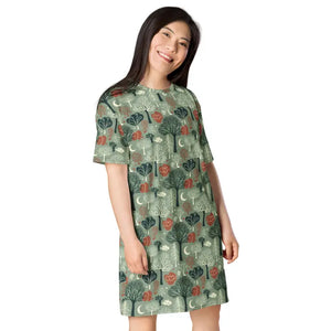 Dresses - Tree Pattern Comfortable Oversize Fit T-shirt Dress - Dipaliz