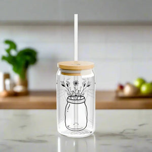 Trendy 16oz Wildflower Sipper Glass with Tritan Plastic Straw - Dipaliz - Tumblers