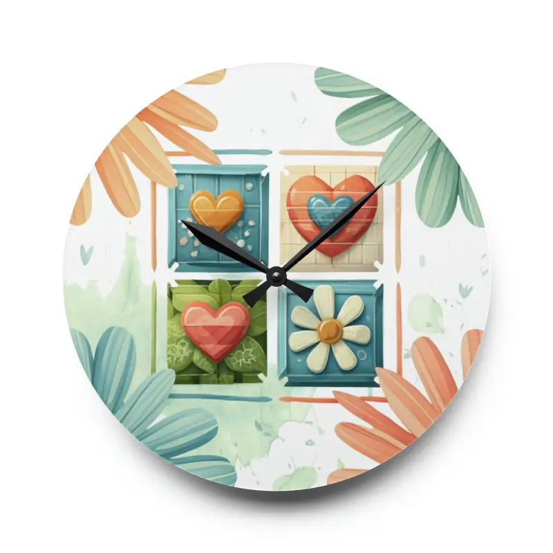 Whimsical Hearts Acrylic Wall Clock for Trendy Decor Lovers - 10.75’’ × (round) Home